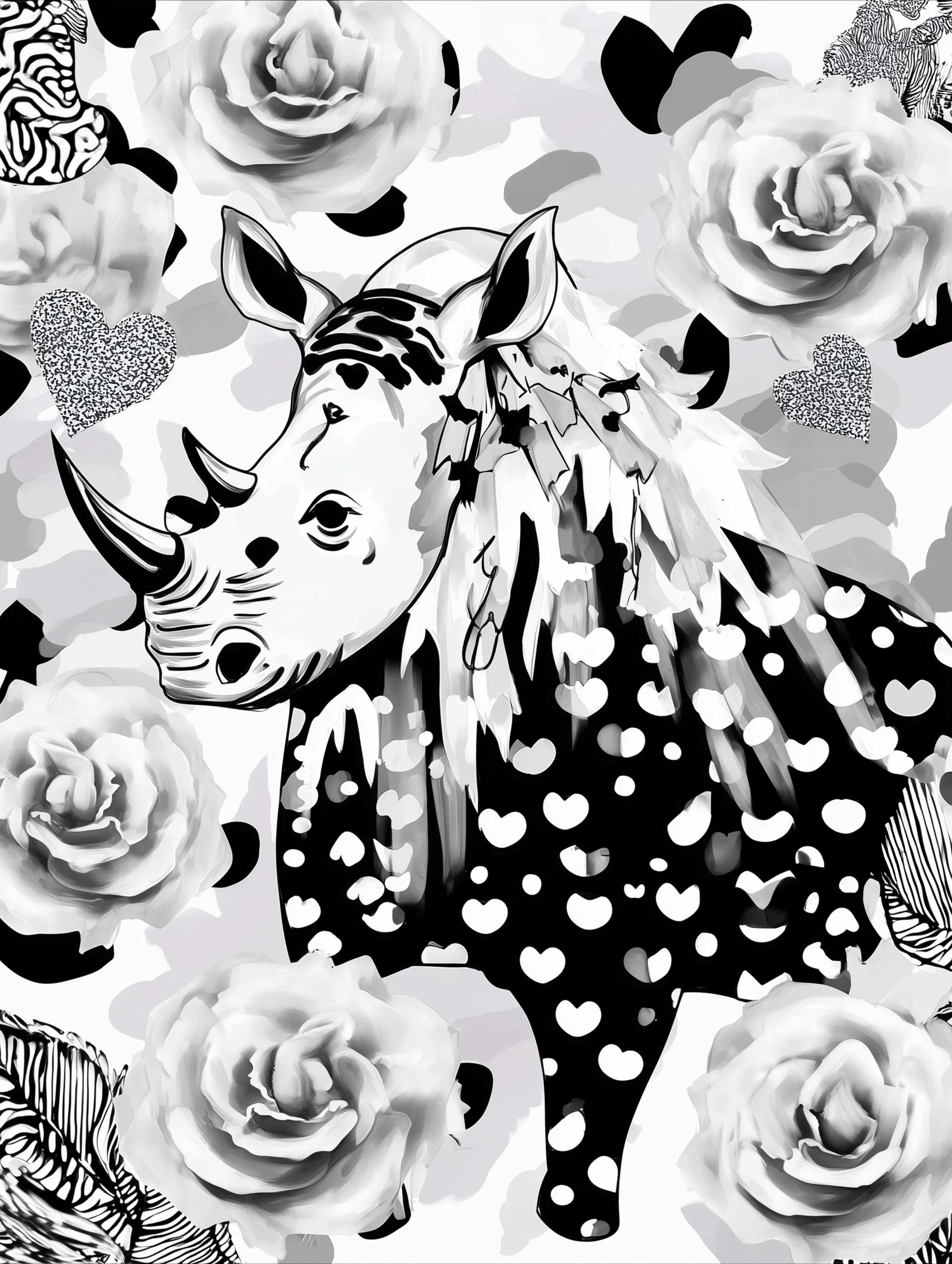 Free printable rhino coloring pages for adults featuring rough hair black rhino